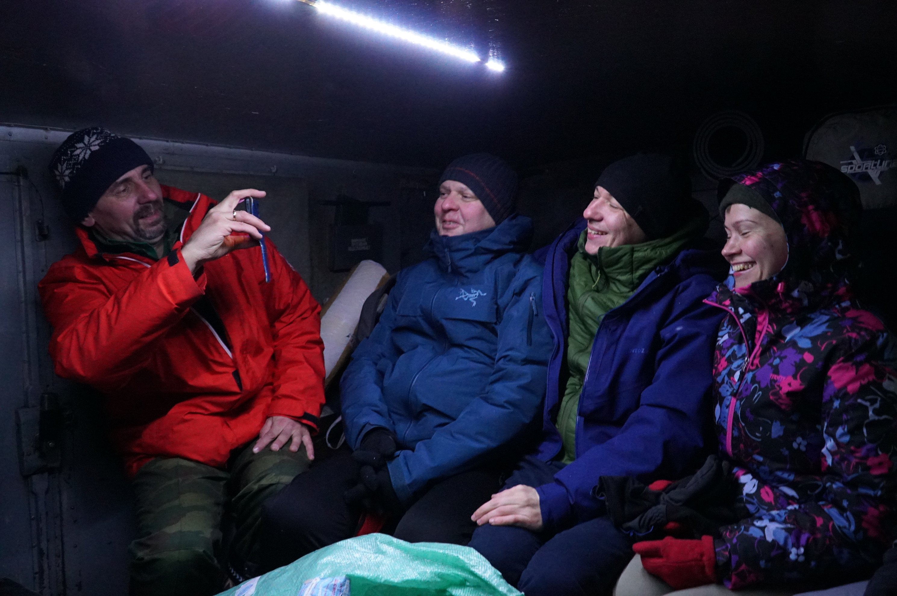 group having fun inside the fast gas
