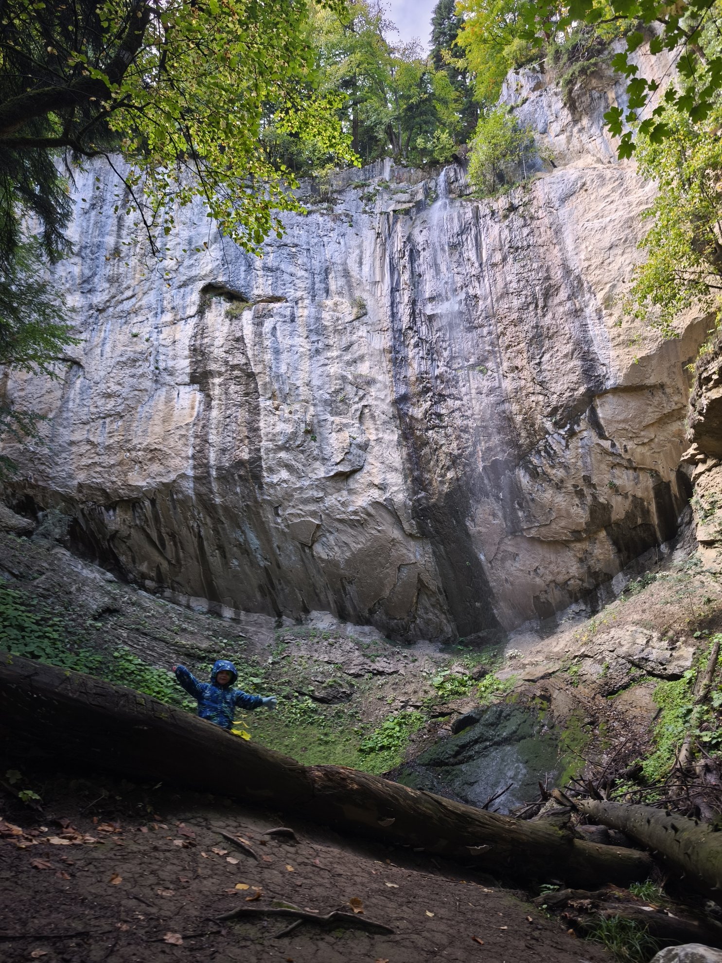 View of the rock face and base of the waterfall