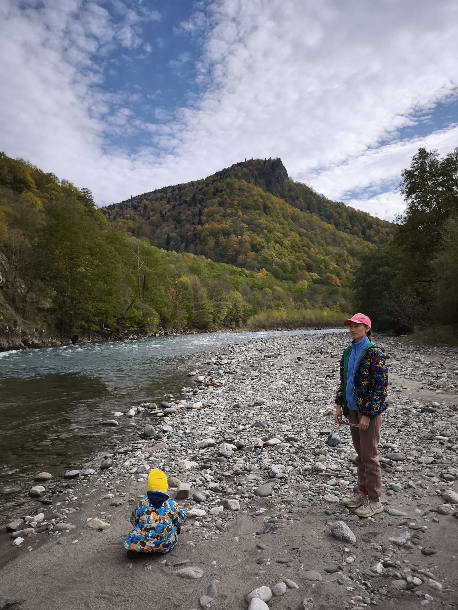 riverbank and mountain view